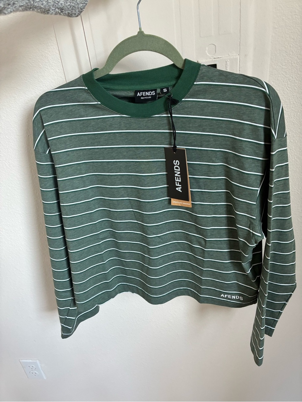 Afends Olive Green & White Striped Long Sleeve Tee